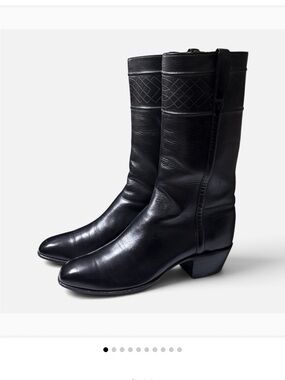 Lucchese Black Leather Western Mid-Calf Boots